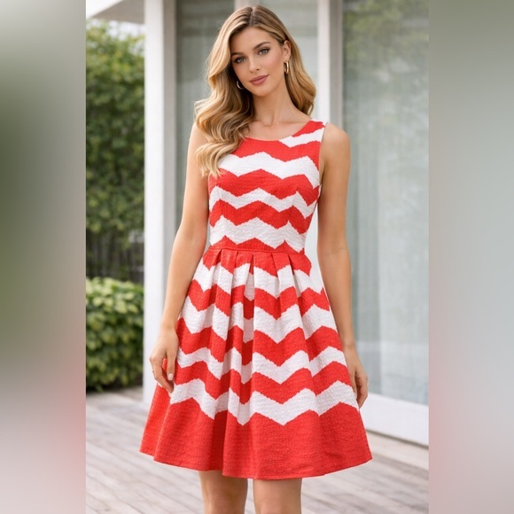 The Limited Dresses & Skirts - The Limited Coral White Chevron Dress Size 4 Fit & Flare D23